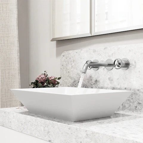 Matte Stone Vinca Composite Rectangular Vessel Bathroom Sink in White with Wall-Mount Faucet and Pop-Up Drain - image 3 - other