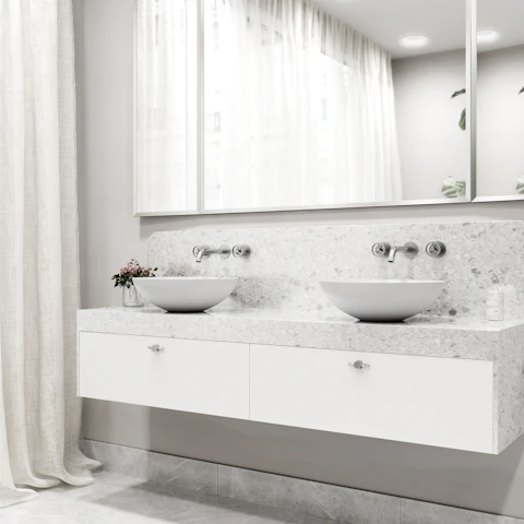 Matte Stone Lotus Composite Round Vessel Bathroom Sink in White with Wall-Mount Faucet and Drain - image 2 - other