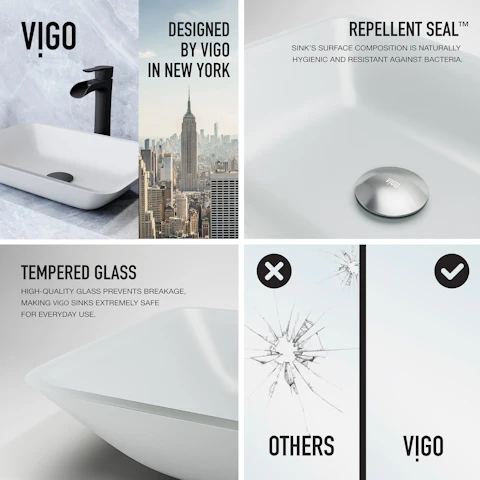 Matte Shell Sottlie Glass Rectangular Vessel Bathroom Sink in White with Niko Faucet and Pop-up Drain - image 4 - other