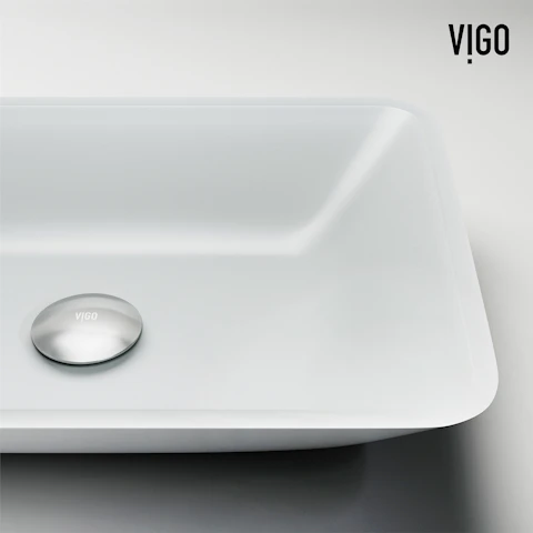 Matte Shell Sottlie Glass Rectangular Vessel Bathroom Sink in White with Niko Faucet and Pop-up Drain - image 5 - other