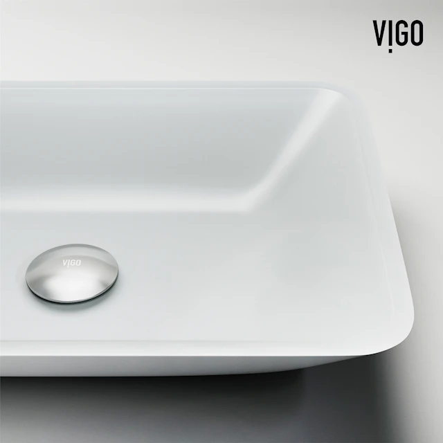 Matte Shell Sottlie Glass Rectangular Vessel Bathroom Sink in White with Niko Faucet and Pop-up Drain - image 5 - other