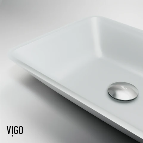 Matte Shell Sottlie Glass Rectangular Vessel Bathroom Sink in White with Niko Faucet and Pop-up Drain - image 7 - other