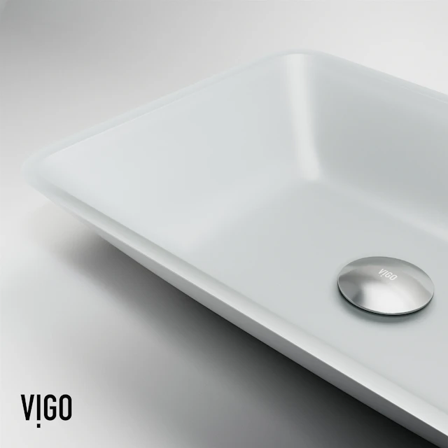 Matte Shell Sottlie Glass Rectangular Vessel Bathroom Sink in White with Niko Faucet and Pop-up Drain - image 7 - other