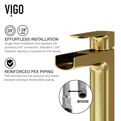Matte Shell Sottlie Glass Rectangular Vessel Bathroom Sink in White with Amada Faucet and Pop-up Drain in Matte Gold - image 11 - other
