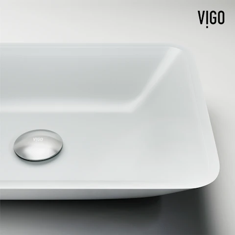 Matte Shell Sottlie Glass Rectangular Vessel Bathroom Sink in White with Amada Faucet and Pop-up Drain in Matte Gold - image 5 - other