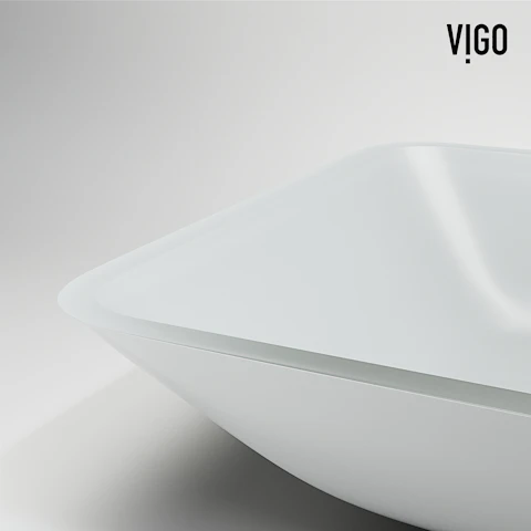 Matte Shell Sottlie Glass Rectangular Vessel Bathroom Sink in White with Amada Faucet and Pop-up Drain in Matte Gold - image 6 - other