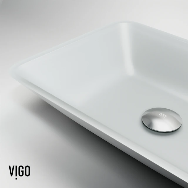 Matte Shell Sottlie Glass Rectangular Vessel Bathroom Sink in White with Amada Faucet and Pop-up Drain in Matte Gold - image 7 - other