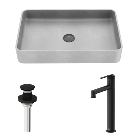 Concreto Stone Rectangular Bathroom Sink With Vessel Faucet - image 1 - other