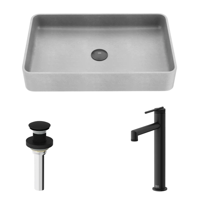 Concreto Stone Rectangular Bathroom Sink With Vessel Faucet - image 1 - other