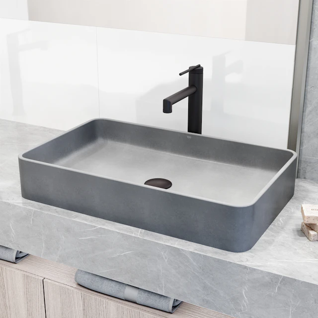 Concreto Stone Rectangular Bathroom Sink With Vessel Faucet - angle 3 - other