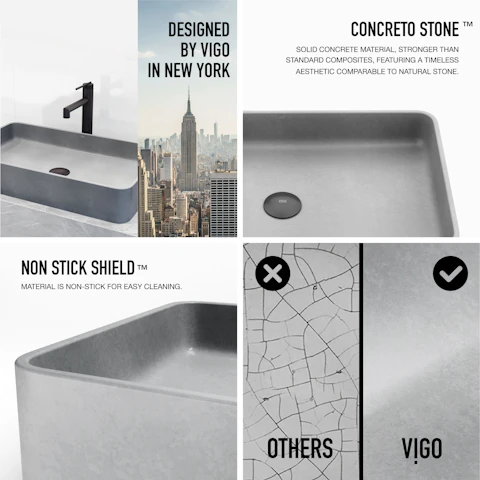 Concreto Stone Rectangular Bathroom Sink With Vessel Faucet - image 4 - other