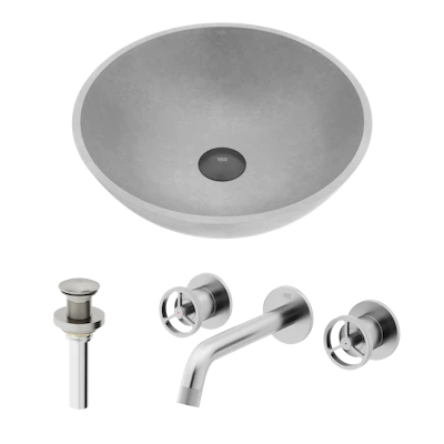 Concreto Stone Round Bathroom Sink With Wall Mount Faucet