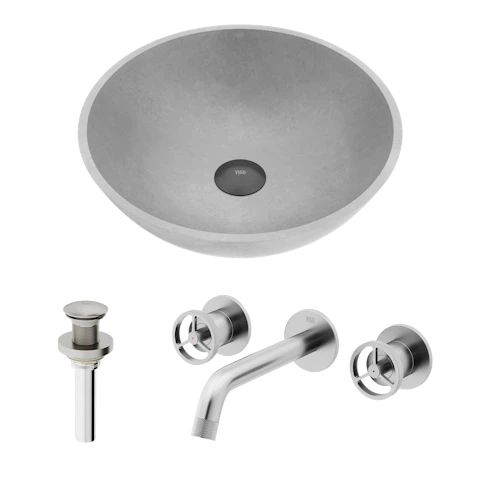 Concreto Stone Round Bathroom Sink With Wall Mount Faucet - image 1 - other