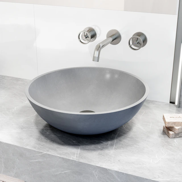 Concreto Stone Round Bathroom Sink With Wall Mount Faucet - angle 3 - other