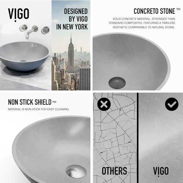 Concreto Stone Round Bathroom Sink With Wall Mount Faucet - angle 4 - other