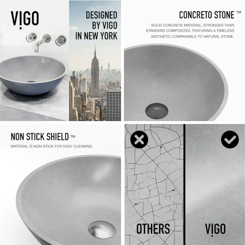 Concreto Stone Round Bathroom Sink With Wall Mount Faucet - image 4 - other