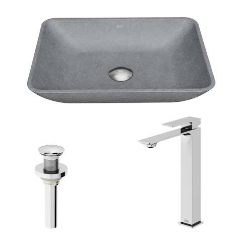Concreto Stone Rectangular Vessel Bathroom Sink and Vessel Faucet - image 1 - other