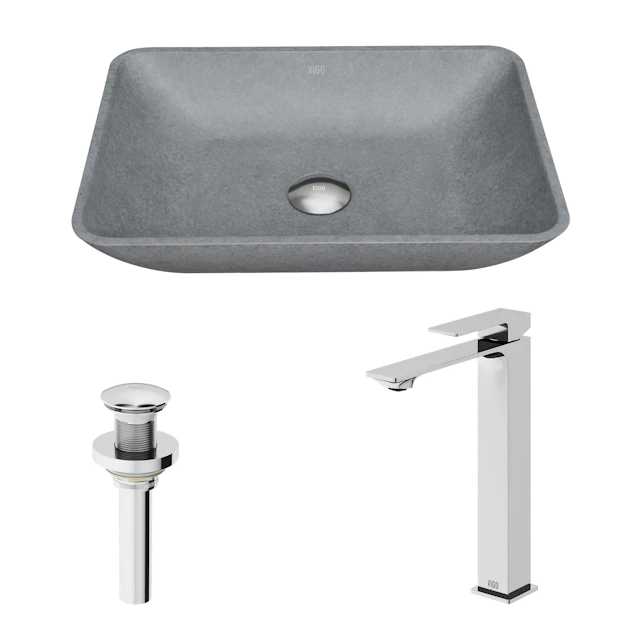 Concreto Stone Rectangular Vessel Bathroom Sink and Vessel Faucet - image 1 - other