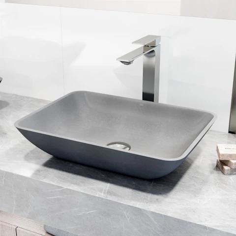 Concreto Stone Rectangular Vessel Bathroom Sink and Vessel Faucet - image 3 - other