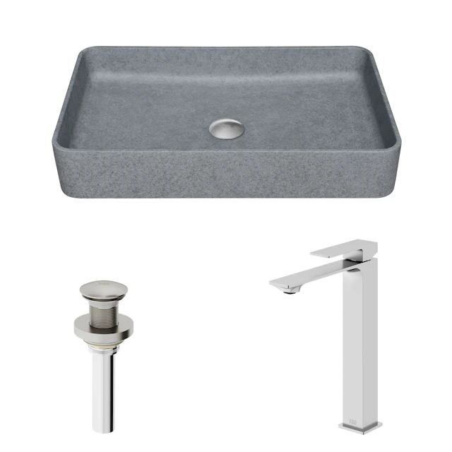 Concreto Stone Rectangular Vessel Bathroom Sink and Faucet - angle 1 - other