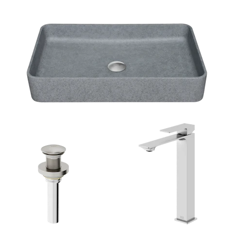 Concreto Stone Rectangular Vessel Bathroom Sink and Faucet - image 1 - other