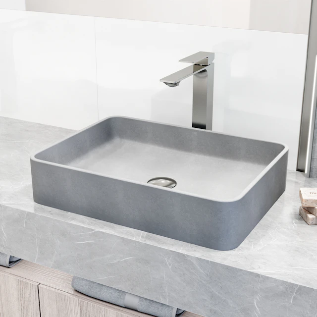 Concreto Stone Rectangular Vessel Bathroom Sink and Faucet - angle 3 - other