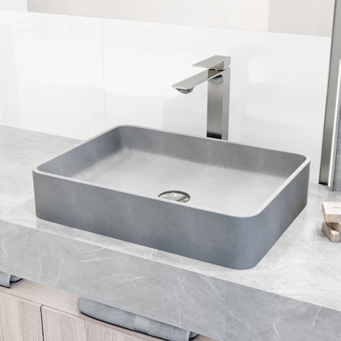 Concreto Stone Rectangular Vessel Bathroom Sink and Faucet - image 3 - other