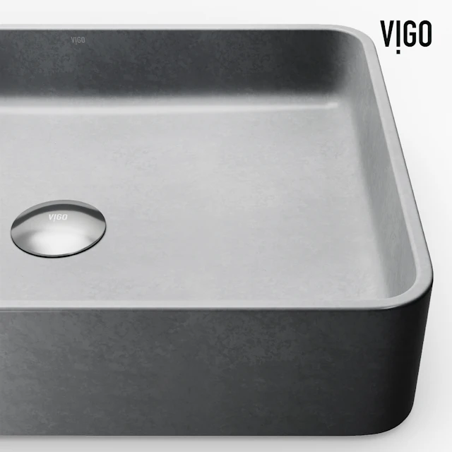 Concreto Stone Rectangular Vessel Bathroom Sink and Faucet - angle 6 - other