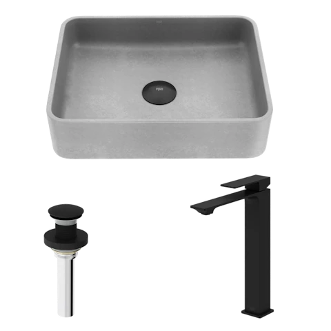 Concreto Stone Rectangular Vessel Bathroom Sink and Faucet - image 1 - other