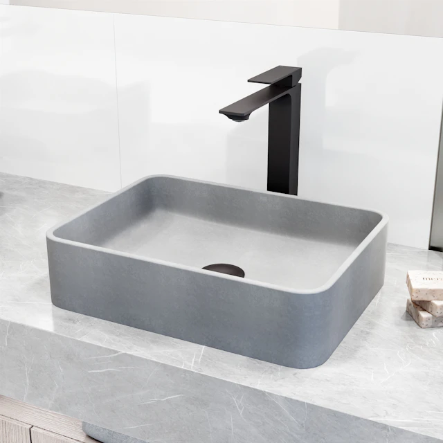 Concreto Stone Rectangular Vessel Bathroom Sink and Faucet - angle 3 - other