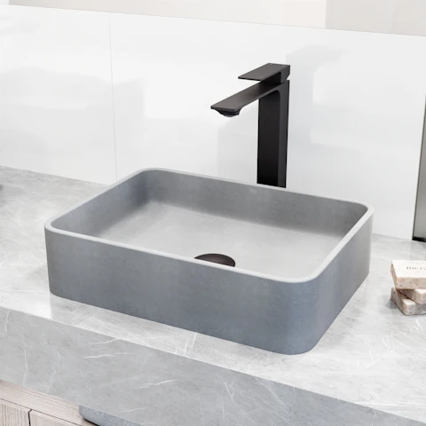 Concreto Stone Rectangular Vessel Bathroom Sink and Faucet - image 3 - other