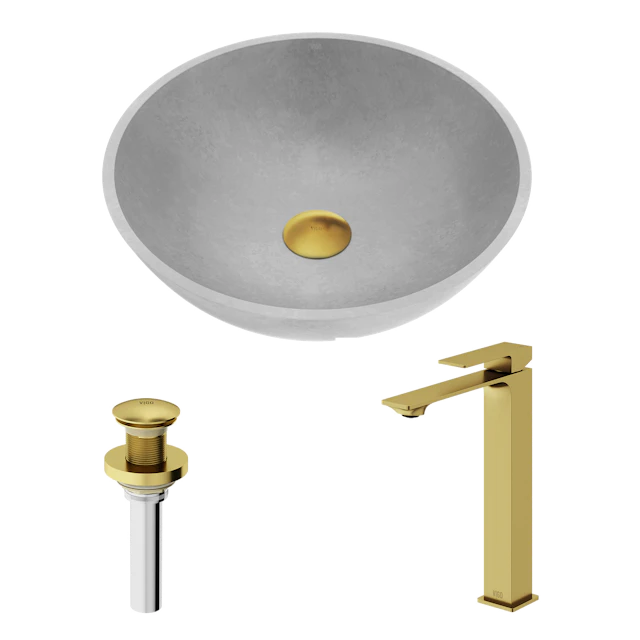 Concreto Stone Round Vessel Bathroom Sink and Faucet - angle 1 - other