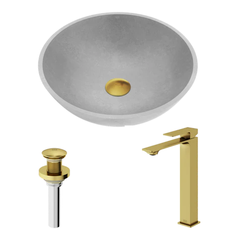 Concreto Stone Round Vessel Bathroom Sink and Faucet - image 1 - other