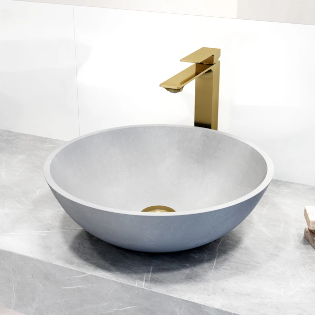 Concreto Stone Round Vessel Bathroom Sink and Faucet - angle 3 - other