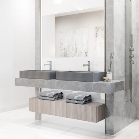 Orvieto Concreto Stone Rectangular Bathroom Vessel Sink in Gray with Sterling Faucet and Pop-Up Drain - image 2 - other