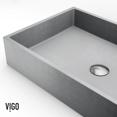 Orvieto Concreto Stone Rectangular Bathroom Vessel Sink in Gray with Sterling Faucet and Pop-Up Drain - image 7 - other