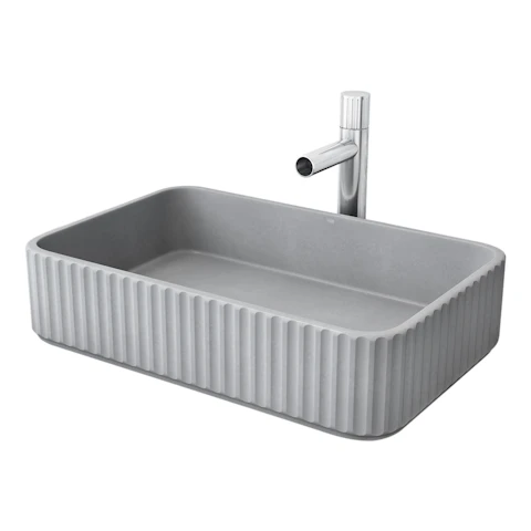 Windsor Concreto Stone Rectangular Fluted Bathroom Vessel Sink in Gray with Ashford Faucet and Pop-Up Drain - image 14 - other