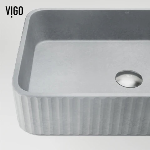 Windsor Concreto Stone Rectangular Fluted Bathroom Vessel Sink in Gray with Ashford Faucet and Pop-Up Drain - image 6 - other