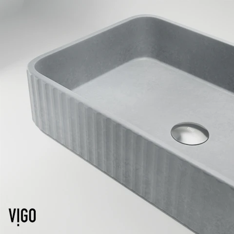 Windsor Concreto Stone Rectangular Fluted Bathroom Vessel Sink in Gray with Ashford Faucet and Pop-Up Drain - image 7 - other