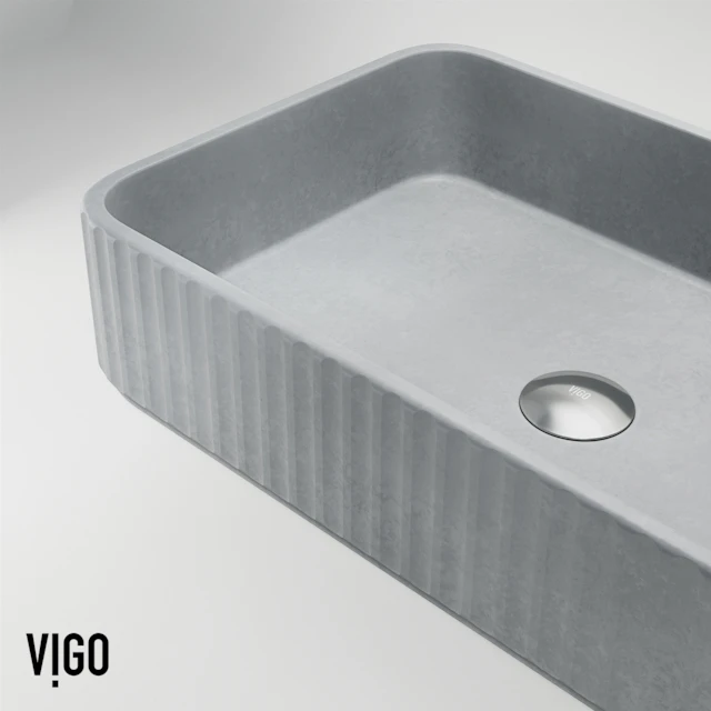 Windsor Concreto Stone Rectangular Fluted Bathroom Vessel Sink in Gray with Ashford Faucet and Pop-Up Drain - image 7 - other
