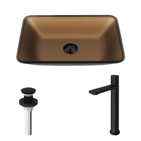 Amber Sottile Matte Shell Rectangular Bathroom Vessel Sink with Gotham Faucet and Pop-Up Drain - image 1 - other