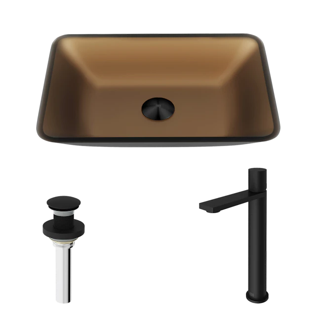 Amber Sottile Matte Shell Rectangular Bathroom Vessel Sink with Gotham Faucet and Pop-Up Drain - image 1 - other