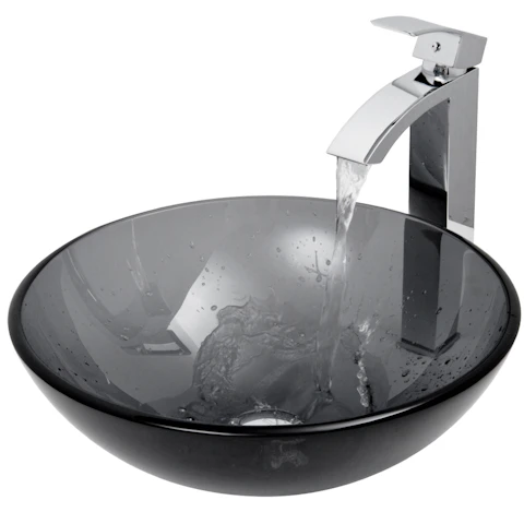 Glass Round Vessel Bathroom Sink in Sheer Black with Duris Faucet and Pop-Up Drain - image 4 - other