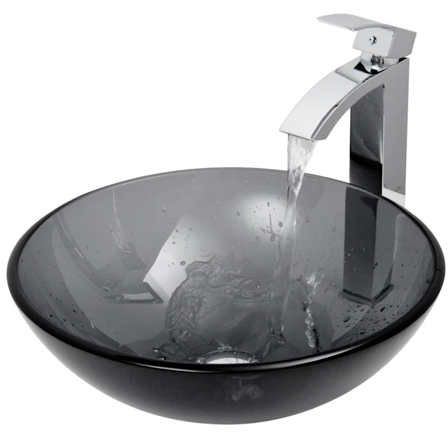 Glass Round Vessel Bathroom Sink in Sheer Black with Duris Faucet and Pop-Up Drain - image 4 - other