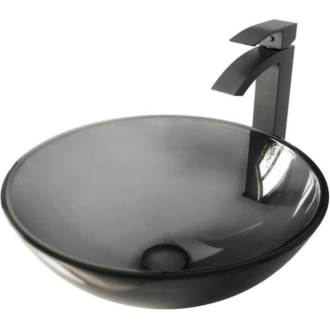 Glass Round Vessel Bathroom Sink in Sheer Black with Duris Faucet and Pop-Up Drain - image 1 - other