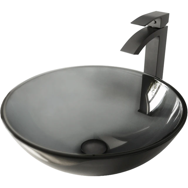 Glass Round Vessel Bathroom Sink in Sheer Black with Duris Faucet and Pop-Up Drain - image 1 - other