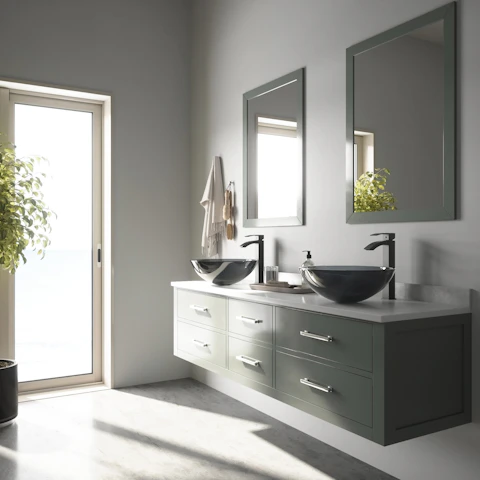 Glass Round Vessel Bathroom Sink in Sheer Black with Duris Faucet and Pop-Up Drain - image 2 - other