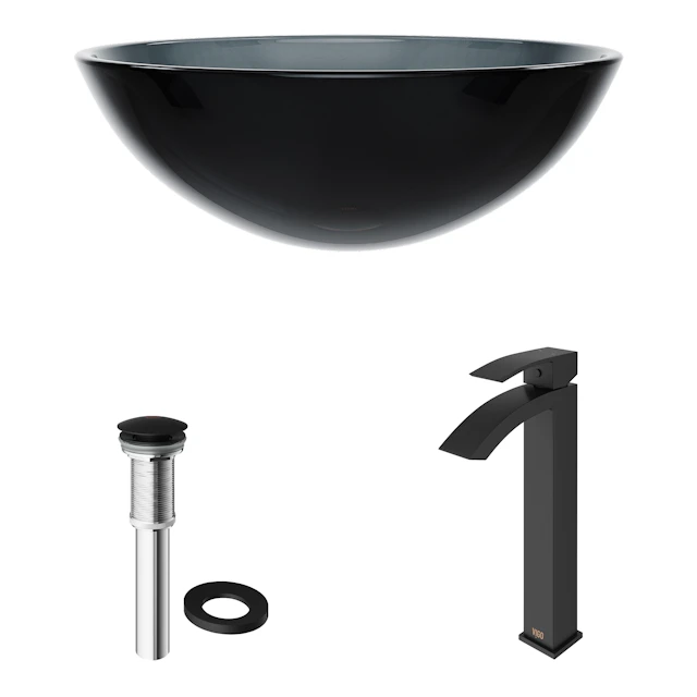 Glass Round Vessel Bathroom Sink in Sheer Black with Duris Faucet and Pop-Up Drain - image 4 - other