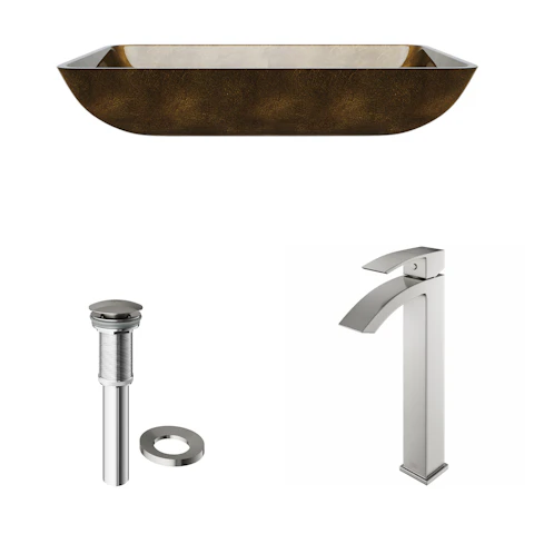 Glass Rectangular Vessel Bathroom Sink in Gold with Duris Faucet and Pop-Up Drain - image 4 - other
