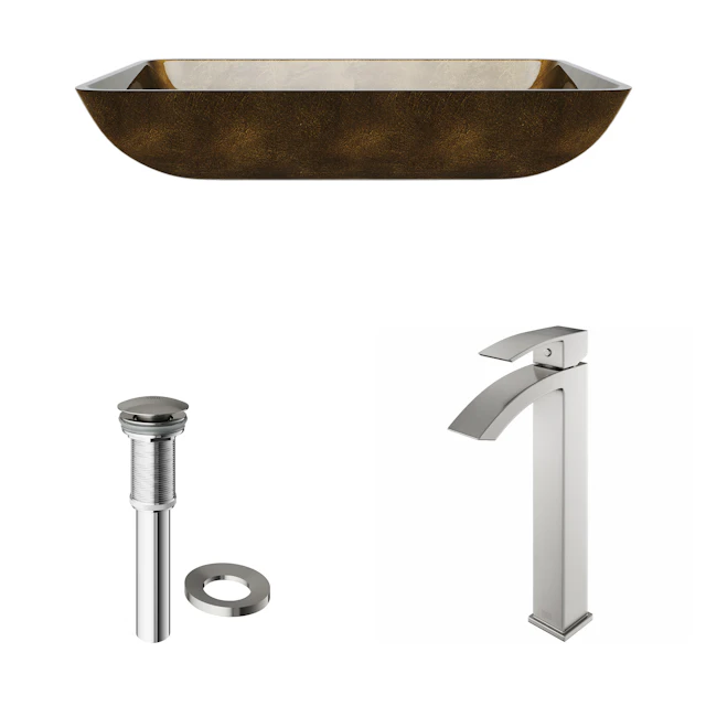 Glass Rectangular Vessel Bathroom Sink in Gold with Duris Faucet and Pop-Up Drain - image 4 - other
